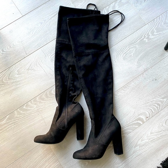 Black Suede over-the-knee Boots - Picture 1 of 6